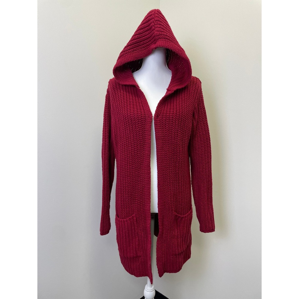 525 Made In America Women's Red Knit Hooded Cardigan Coat Hoodie Sweater coat
